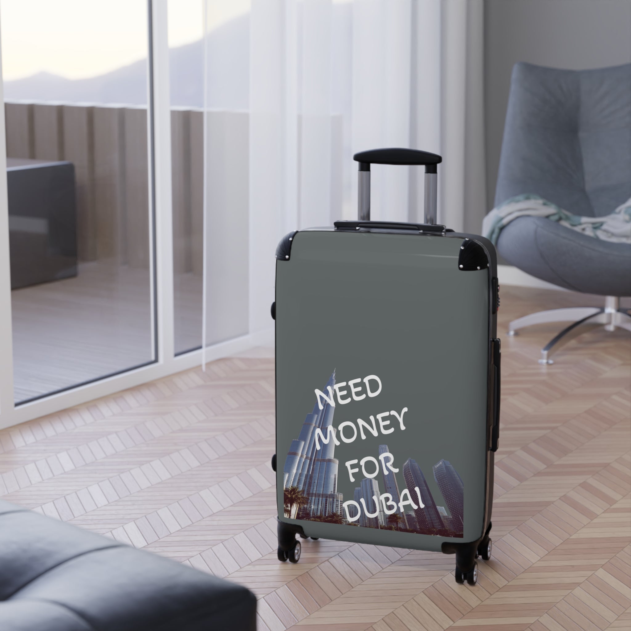 Travel Suitcase with Fun Design - NEED MONEY FOR DUBAI