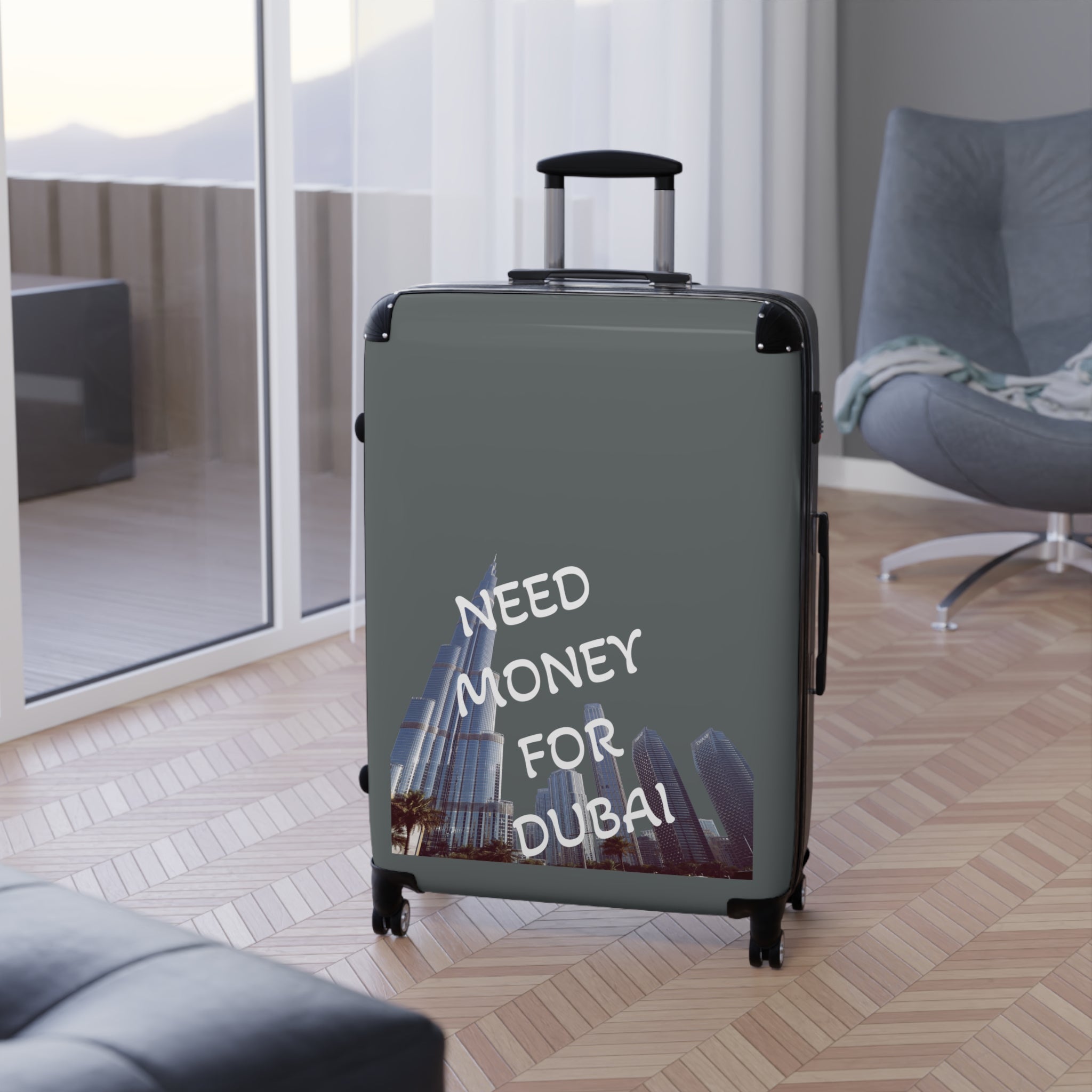Travel Suitcase with Fun Design - NEED MONEY FOR DUBAI