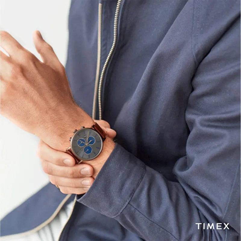 Timex Men's Brass Watch, Brown Leather, Gray Dial | Tw2r80000